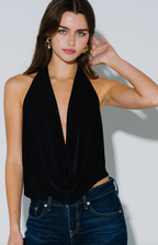 Cowl Neck Plunging Back Tie Top