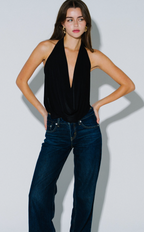 Cowl Neck Plunging Back Tie Top