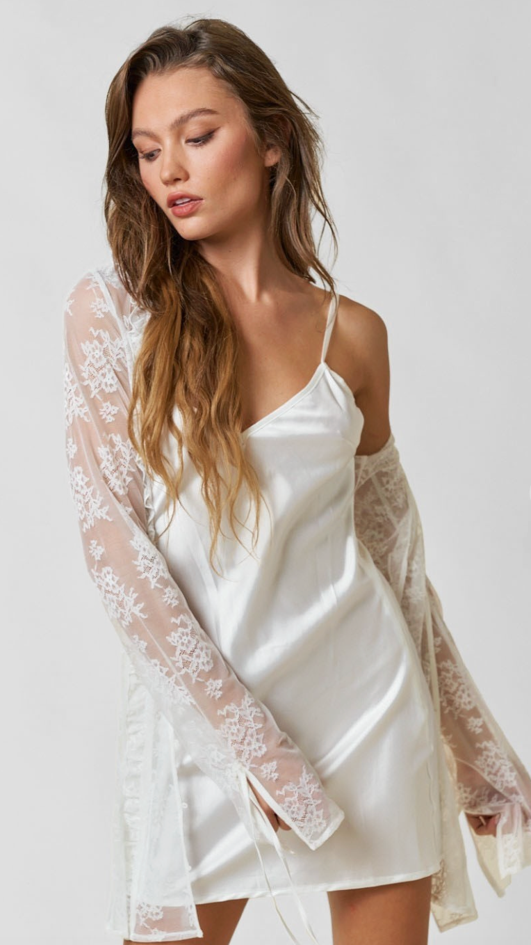 Sheer Lace Button Down Slip Dress