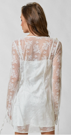 Sheer Lace Button Down Slip Dress