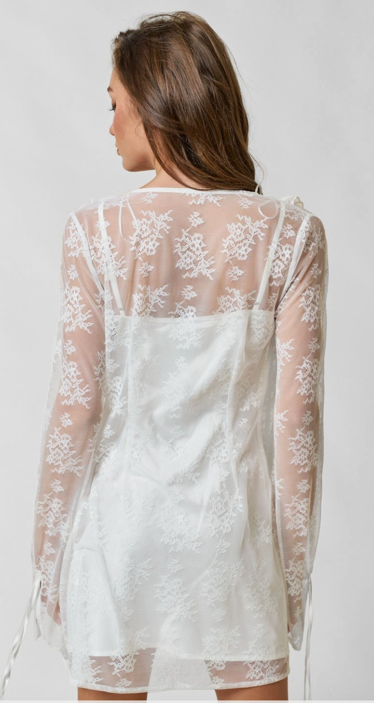 Sheer Lace Button Down Slip Dress