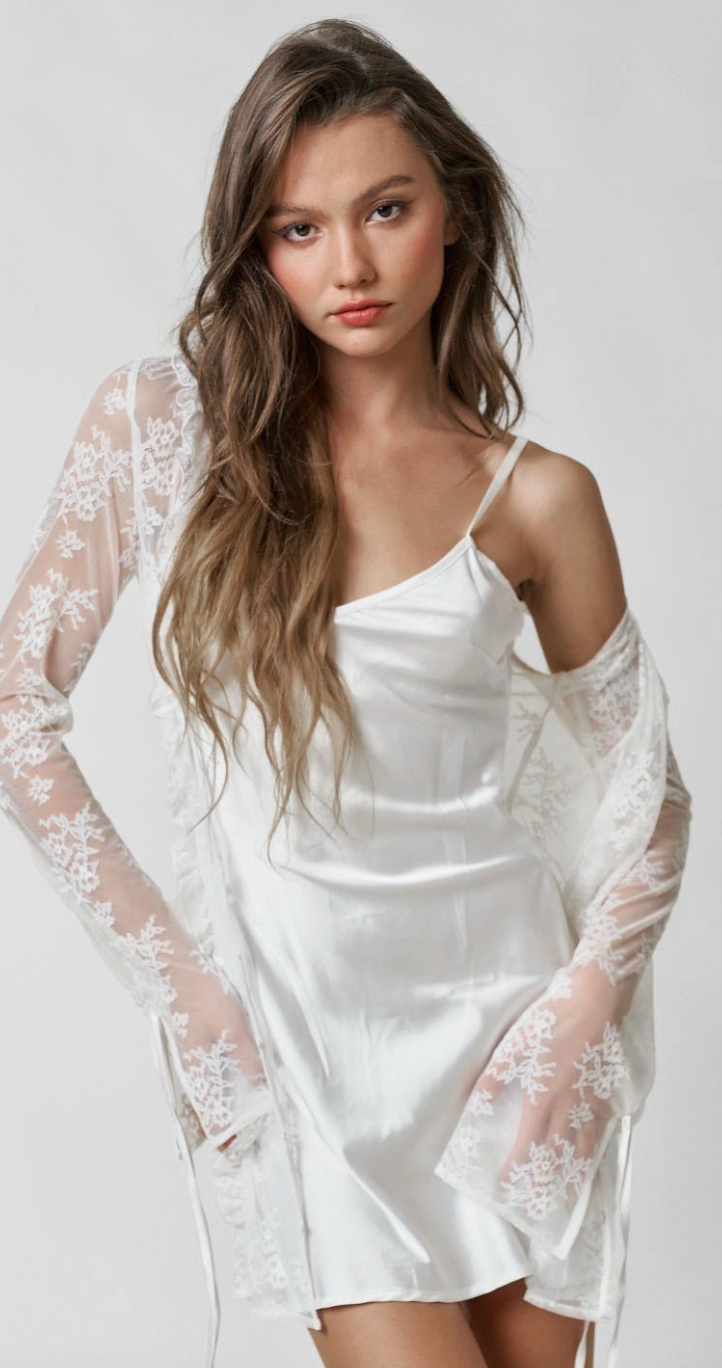 Sheer Lace Button Down Slip Dress