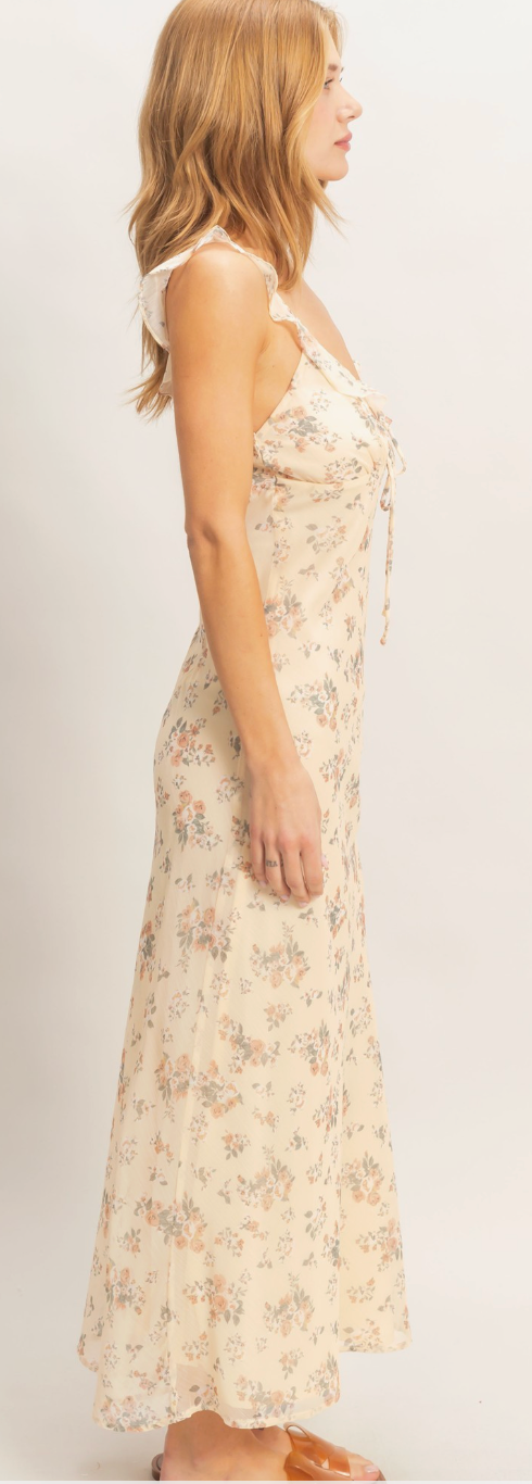 Floral Ruffle Strap Midi Dress