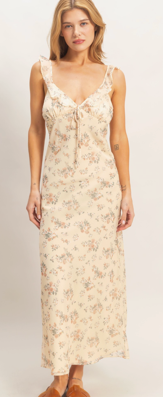 Floral Ruffle Strap Midi Dress