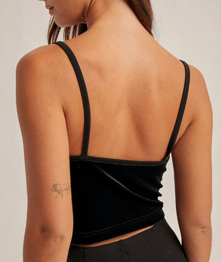 Velvet Button Down Crop Tank Top
