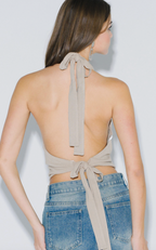 Studded Trim Cowl Neck Halter Top