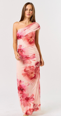 Floral Print One Shoulder Maxi Dress