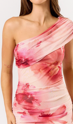 Floral Print One Shoulder Maxi Dress