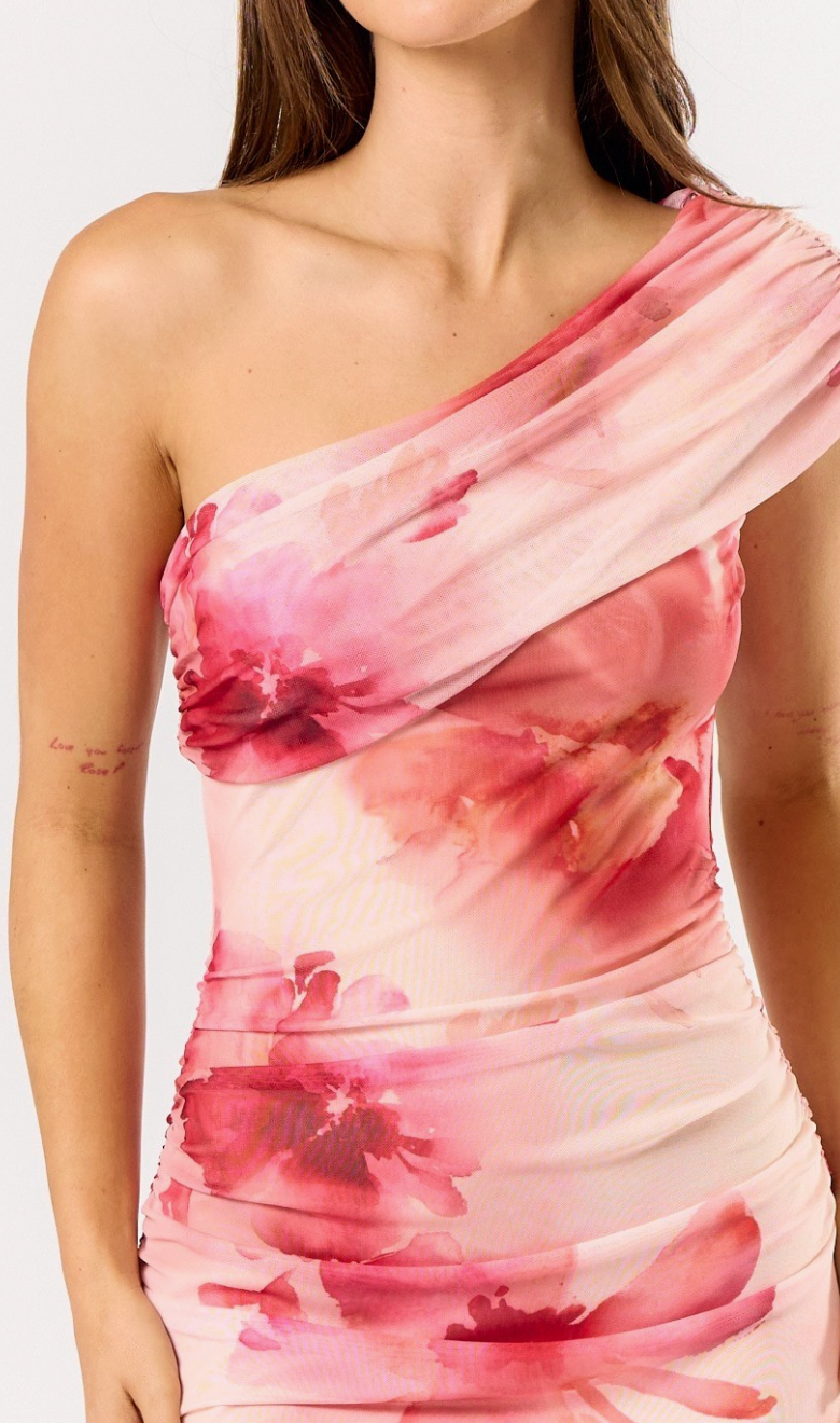 Floral Print One Shoulder Maxi Dress
