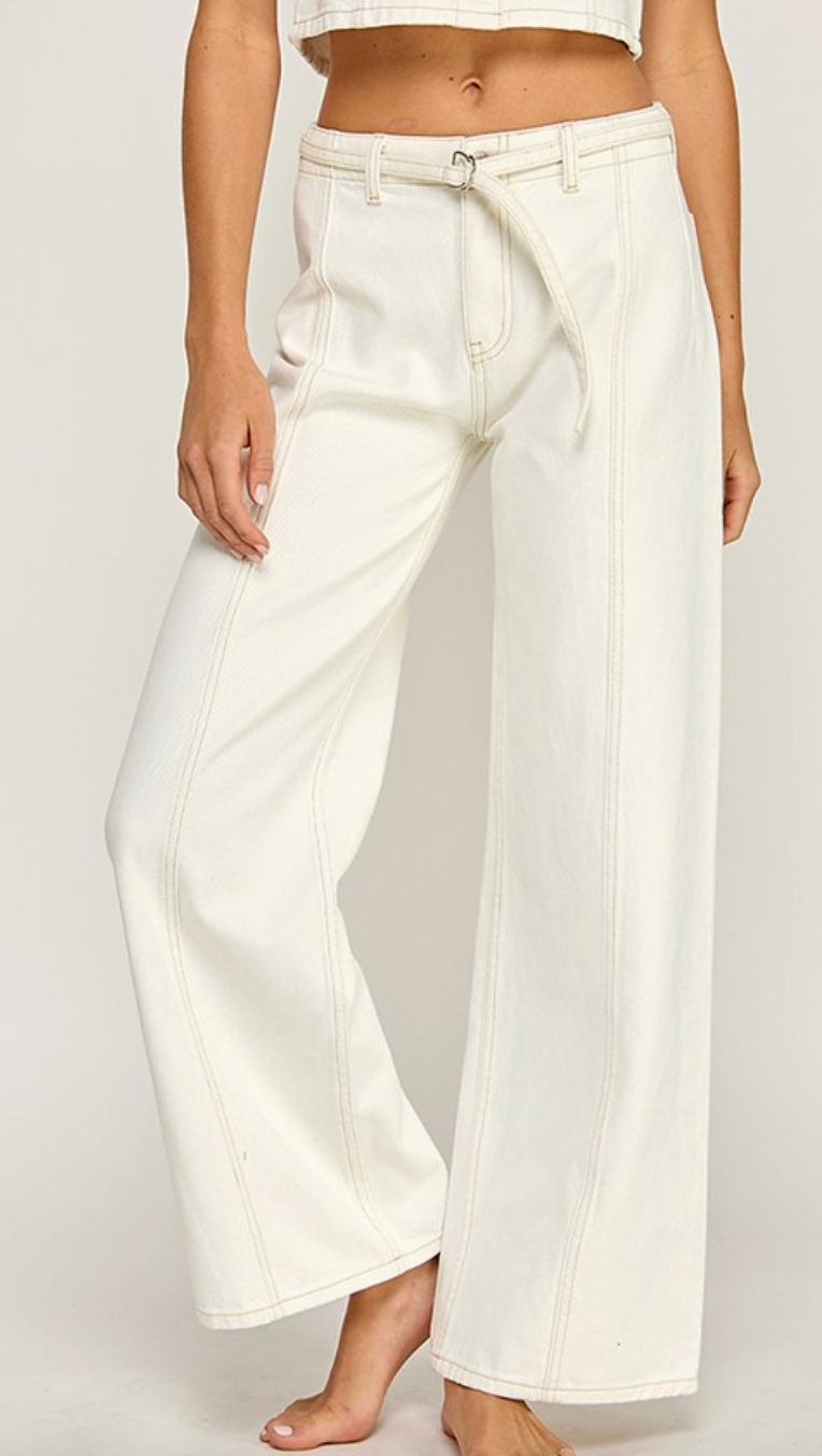 High-Waisted Bootcut Belted Jeans