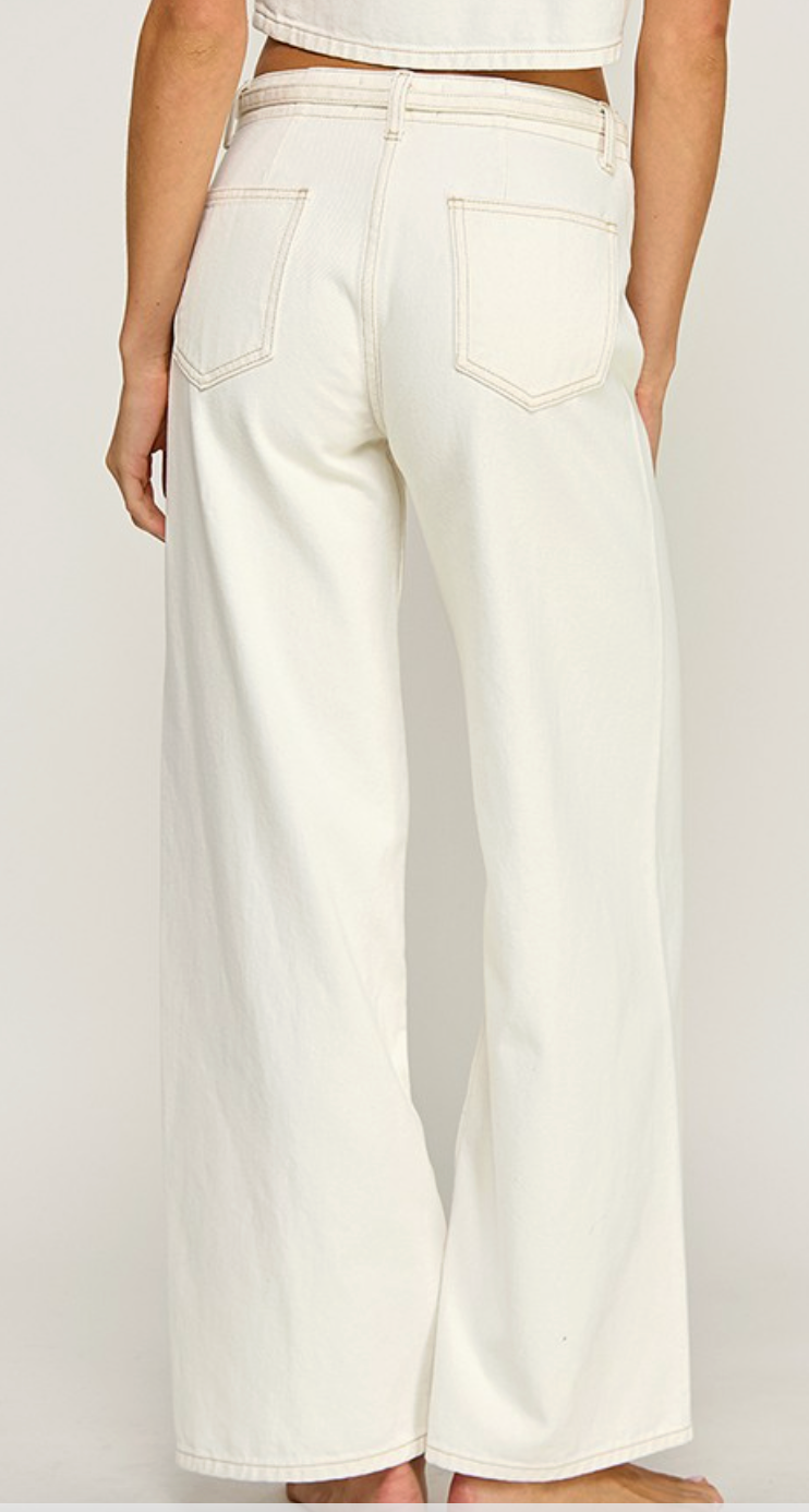 High-Waisted Bootcut Belted Jeans