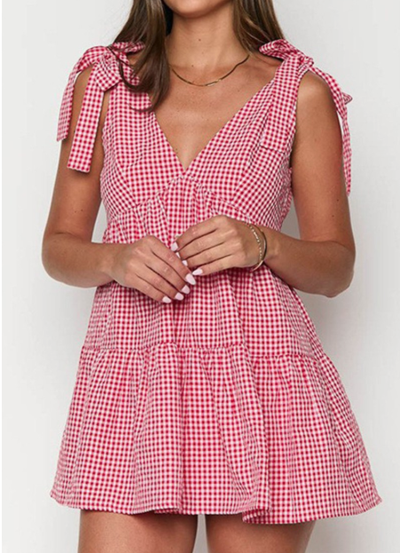 Tie-Strap Mini Gingham Dress