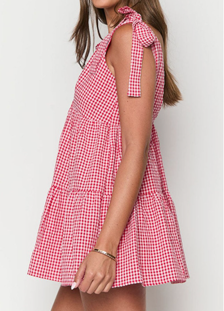 Tie-Strap Mini Gingham Dress