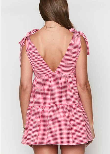 Tie-Strap Mini Gingham Dress