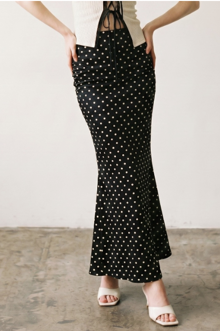 Polka Dot Satin Maxi Skirt