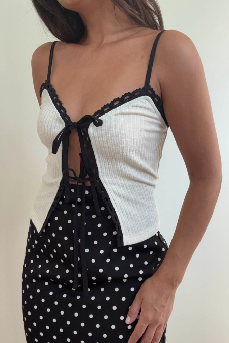 Lace Trim Front Tie Top