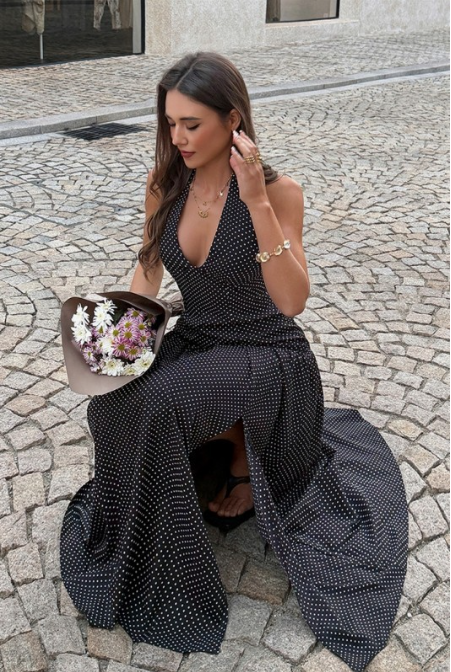 Polka Dot Halter Maxi Dress