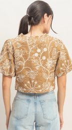 Floral Embroidered Tie-Front Top